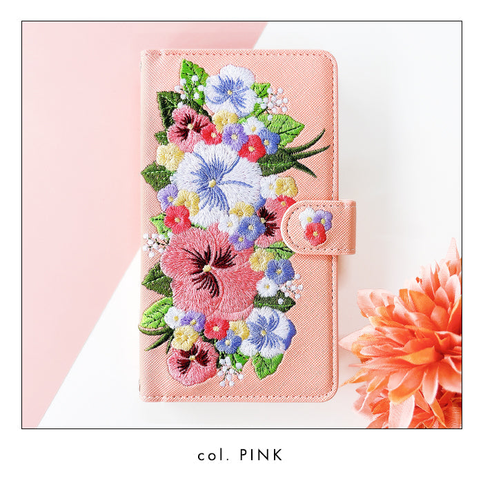 【SO-far】 iPhone17 ケース iPhone 17 カバー 手帳型 ハンドありパンジー刺繍 手帳型ケース アイフォン17 スマホケース