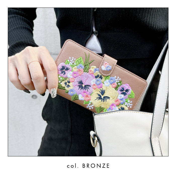 【SO-far】 AQUOS R3 ケース 手帳型 SH-04L SHV44 808SH カバー ハンドありパンジー刺繍 手帳型ケース sh04l アクオス スマホケース