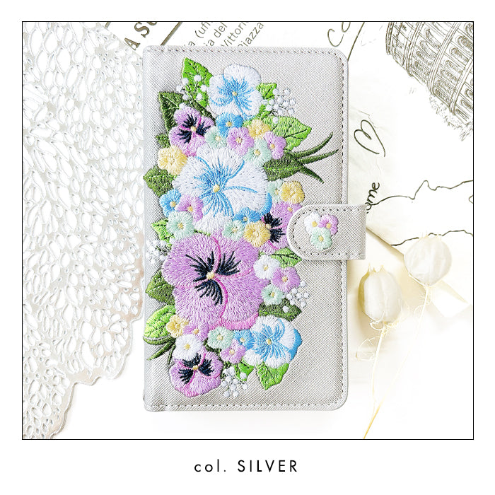 【SO-far】 iPhone16e ケース iPhone 16e カバー 手帳型 ハンドありパンジー刺繍 手帳型ケース アイフォン16e スマホケース