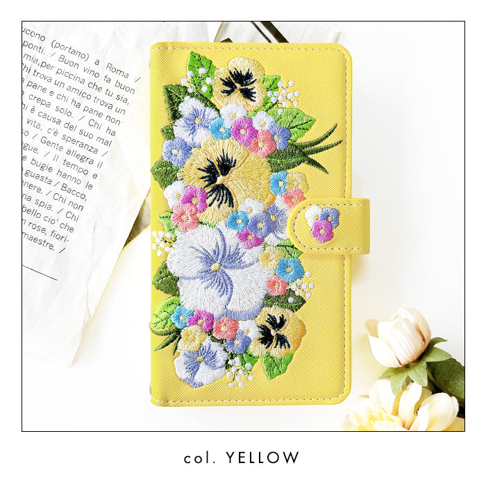 【SO-far】 AQUOS R3 ケース 手帳型 SH-04L SHV44 808SH カバー ハンドありパンジー刺繍 手帳型ケース sh04l アクオス スマホケース