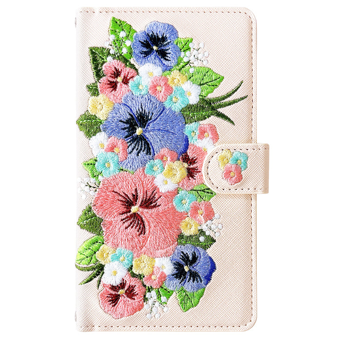 【SO-far】 AQUOS R3 ケース 手帳型 SH-04L SHV44 808SH カバー ハンドありパンジー刺繍 手帳型ケース sh04l アクオス スマホケース