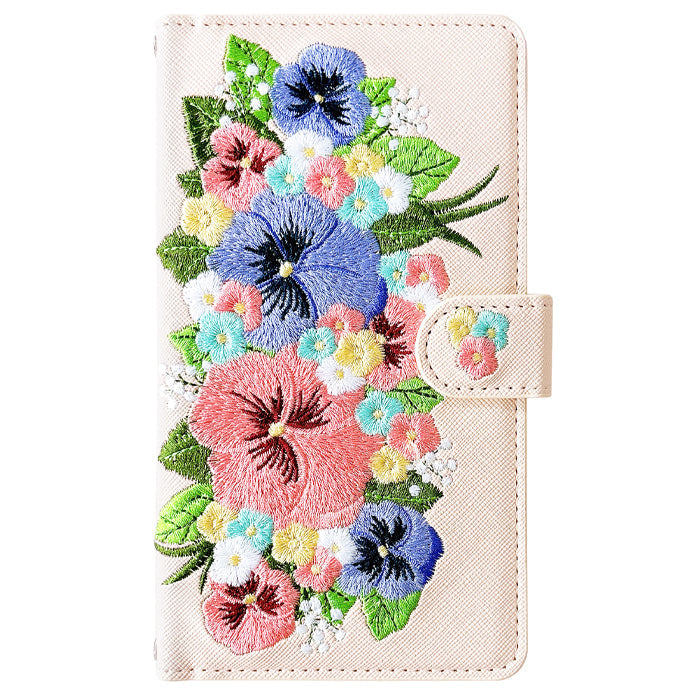 【SO-far】 iPhone17 ケース iPhone 17 カバー 手帳型 ハンドありパンジー刺繍 手帳型ケース アイフォン17 スマホケース