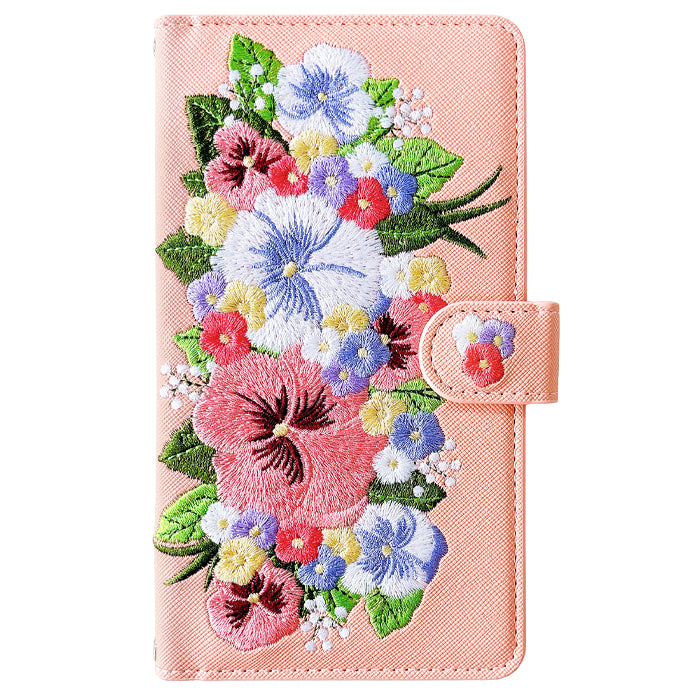 【SO-far】 AQUOS R3 ケース 手帳型 SH-04L SHV44 808SH カバー ハンドありパンジー刺繍 手帳型ケース sh04l アクオス スマホケース
