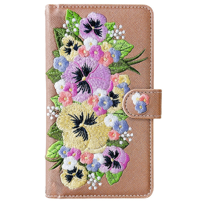 【SO-far】 AQUOS R3 ケース 手帳型 SH-04L SHV44 808SH カバー ハンドありパンジー刺繍 手帳型ケース sh04l アクオス スマホケース
