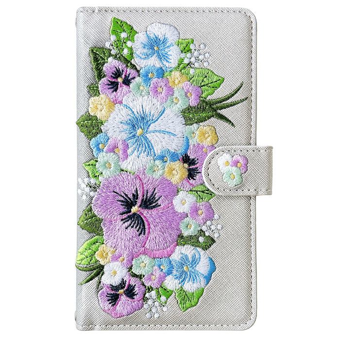 【SO-far】 AQUOS R3 ケース 手帳型 SH-04L SHV44 808SH カバー ハンドありパンジー刺繍 手帳型ケース sh04l アクオス スマホケース