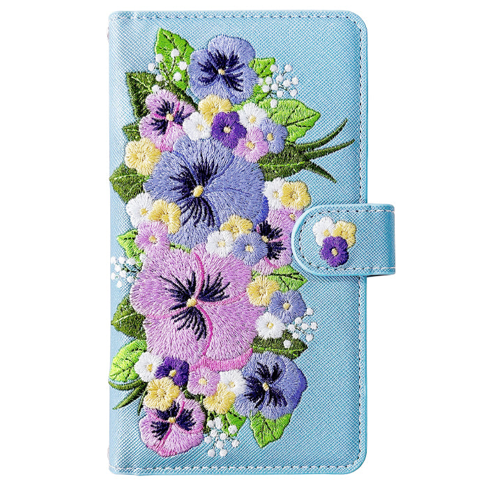 【SO-far】 AQUOS R3 ケース 手帳型 SH-04L SHV44 808SH カバー ハンドありパンジー刺繍 手帳型ケース sh04l アクオス スマホケース