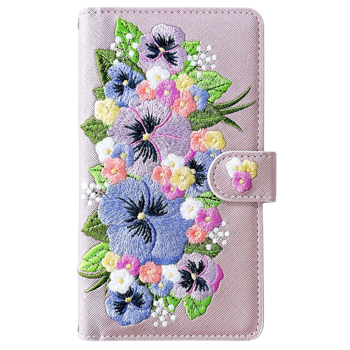 【SO-far】 AQUOS R3 ケース 手帳型 SH-04L SHV44 808SH カバー ハンドありパンジー刺繍 手帳型ケース sh04l アクオス スマホケース