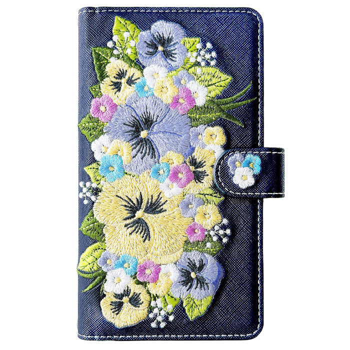 【SO-far】 AQUOS R3 ケース 手帳型 SH-04L SHV44 808SH カバー ハンドありパンジー刺繍 手帳型ケース sh04l アクオス スマホケース