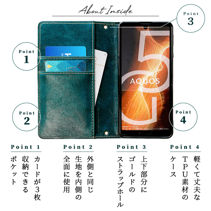 【SO-far】 AQUOS R5G ケース 手帳型 SH-51A SHG01 908SH SH-RM14 カバー 新タフ 二つ折り スタンド機能 手帳型ケース sh51a shrm14 アクオス スマホケース