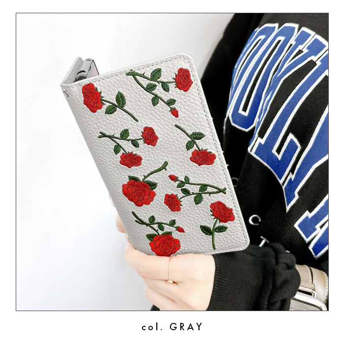【SO-far】 シンプルスマホ7 / シンプルスマホ6 ケース A404SH A201SH カバー 手帳型 バラ刺繍 手帳型ケース シンプルスマホ スマホカバー