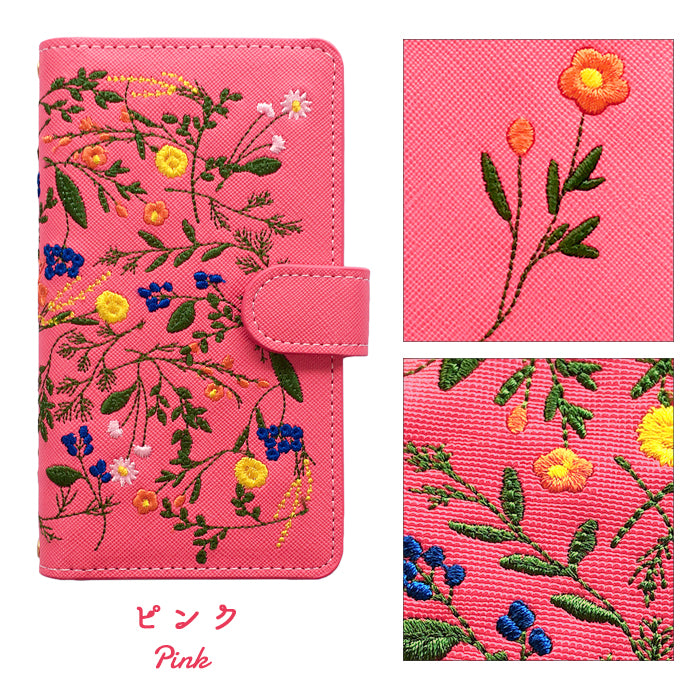 【SO-far】 ボタニカル 刺繍 手帳型スマホケース（100機種以上対応）